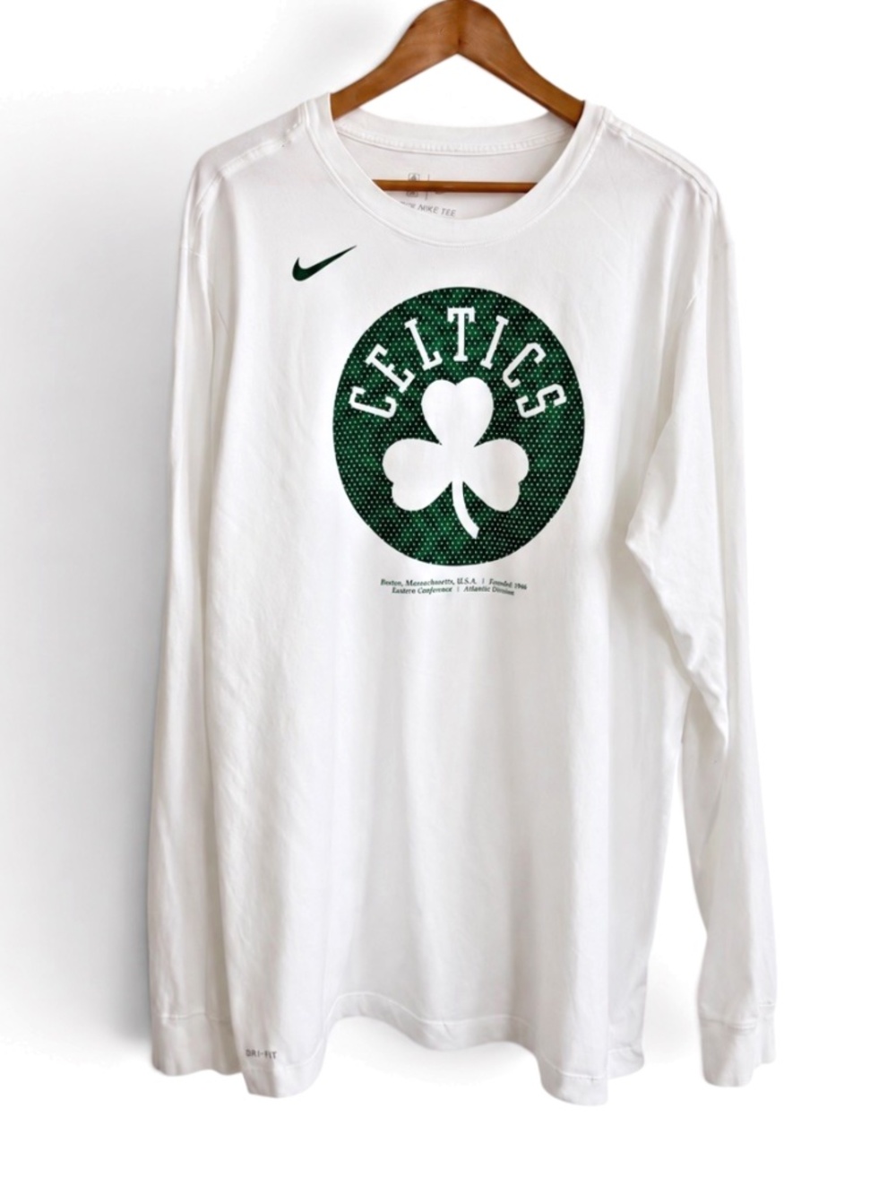 Nike Dri-FIT Boston Celtics Long Sleeve T-Shirt Mens 2XLT Tall White NBA
